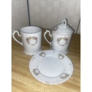 Antique M.Z. Austria Moritz Zdekauer HandPainted China 4 Pc Set Floral Gold Trim